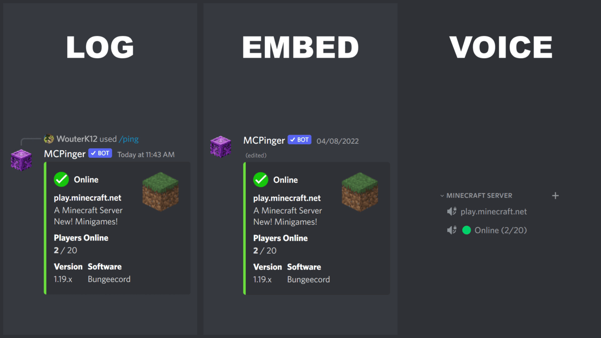 Add Minecraft server status Discord Bot